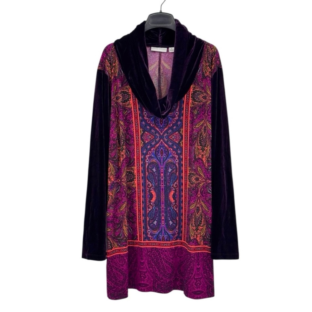 Susan Graver Paisley Long ArtWear Cowl Neck Monk Tunic Top